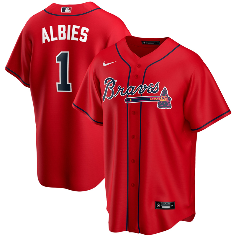 2020 MLB Men Atlanta Braves #1 Ozzie Albies Nike Red Alternate 2020 Replica Player Jersey 1